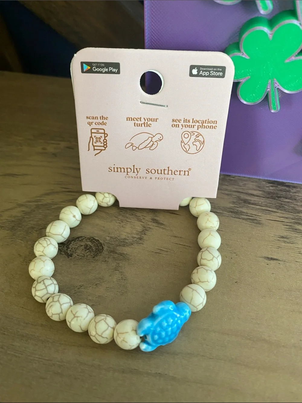 🍀 Simply Southern Turtle Tracker Beaded Bracelet with Bright Blue Turtle Charm
